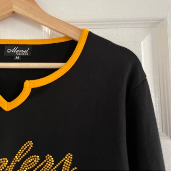 Steelers Long Sleeve Black Gold Bedazzled Cotton Spandex Blend NFL Game Day M - Picture 5 of 11
